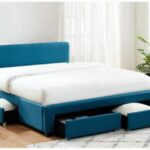 Homifab Stan - سرير مع أدراج 140x190 من قماش البط الأزرق 10