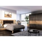 Ricciano - سرير مع طاولات جانبية مدمجة تقليد خشب البلوط الخرساني الرمادي 11