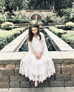 CQDY فستان بناتي أبيض لحفلات الزفاف والتعميد 1