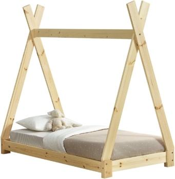 إن كاسا - سرير تيبي من الخشب الطبيعي بقاعدة شرائحية 140 × 70 سم 2