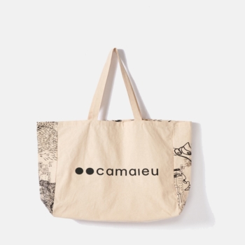 حقيبة يد مطبوعة Camaïeu من قماش قطني إيكرو معاد تدويره 3