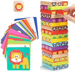نيني تويز - مكعبات خشبية للتكديس مع ألوان وحيوانات 40