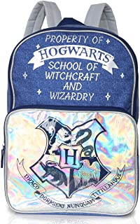 حقيبة ظهر Hogwarts باللونين الأزرق والفضي مع طباعة بنمط الدنيم 45